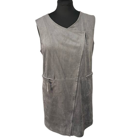 NWT Sophie Max Gray Faux Suede Asymmetrical Zip Front Dress Size L - Picture 1 of 8